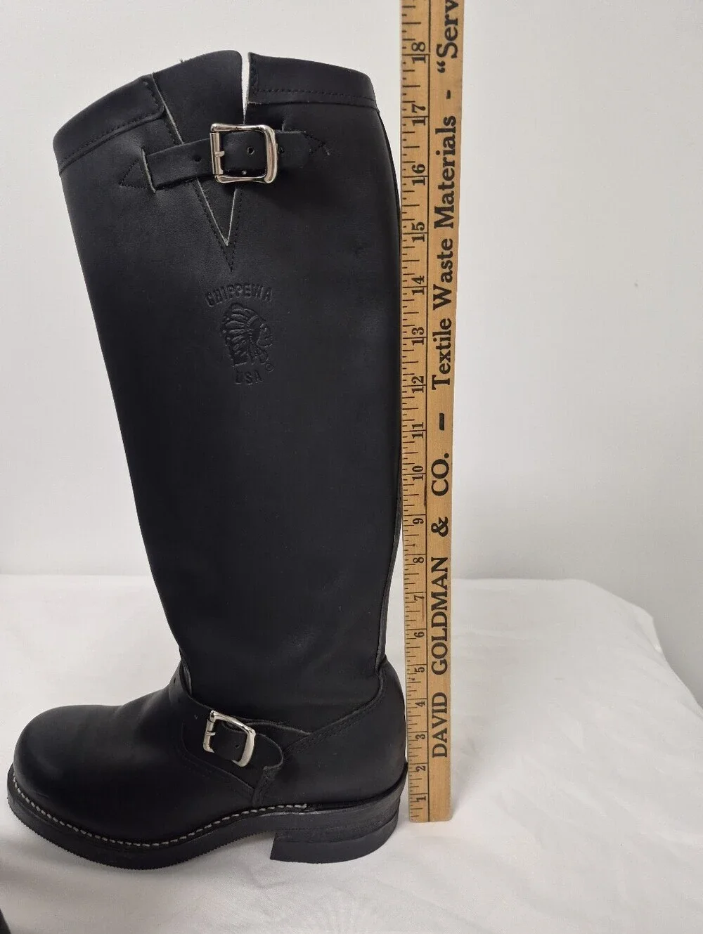 NWOT Vintage Chippewa Tall Black Leather Steel Toe Engineer Biker Boots sz 6.5D